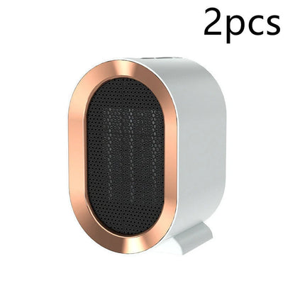 Mini Portable PTC Ceramic Heater on a desktop, showcasing its compact design and efficient heating.