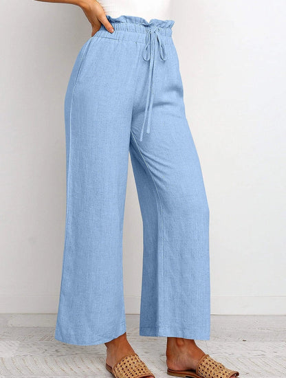 Elastic Waistband Lace-up Wide Leg Cropped Pants in various solid colours