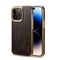 Handmade slim leather iPhone case in black on an iPhone 15