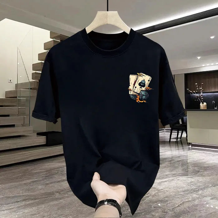Heavy cotton printed men's T-shirt with short sleeves in black and white colour options