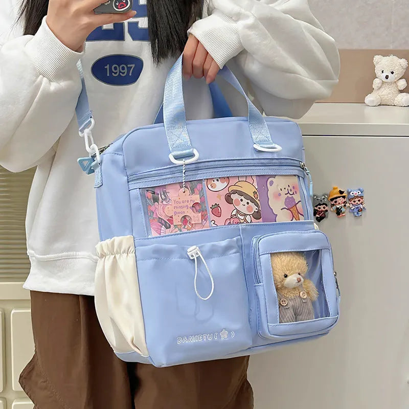 Waterproof nylon backpack in solid colour with sewing thread detail, 33x30x14cm, holds 15.6-inch laptop