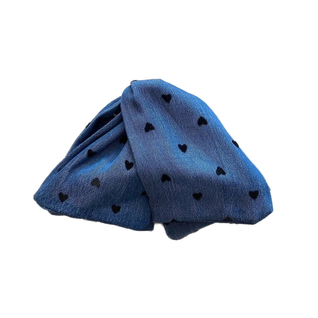 Handmade denim fabric bow hair clip with acrylic triangle decoration and plastic grip