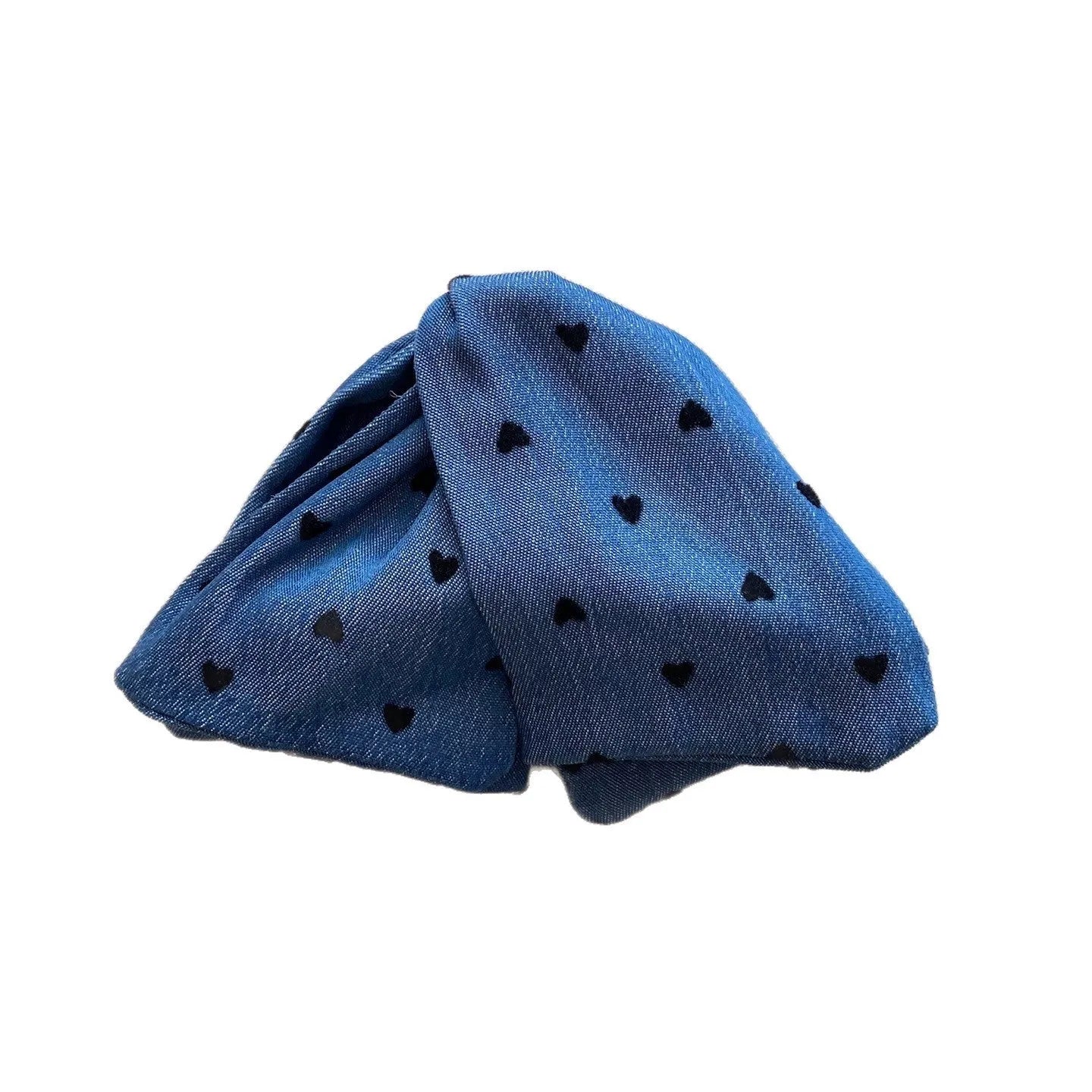 Handmade denim fabric bow hair clip with acrylic triangle decoration and plastic grip