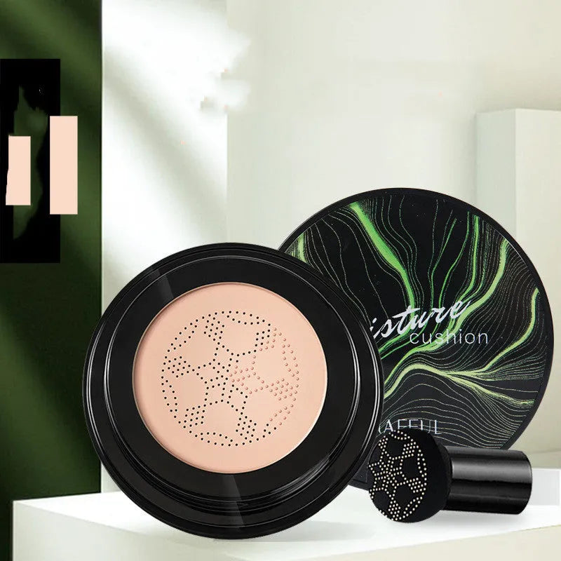 Air cushion BB cream foundation concealer in compact case with mushroom sponge, Ivory 01 and Natural 02 shades