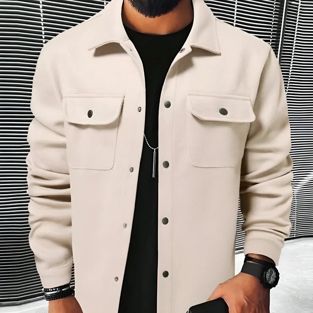 Men's cotton blend brushed shirt solid colour cardigan long sleeve regular fit khaki colour