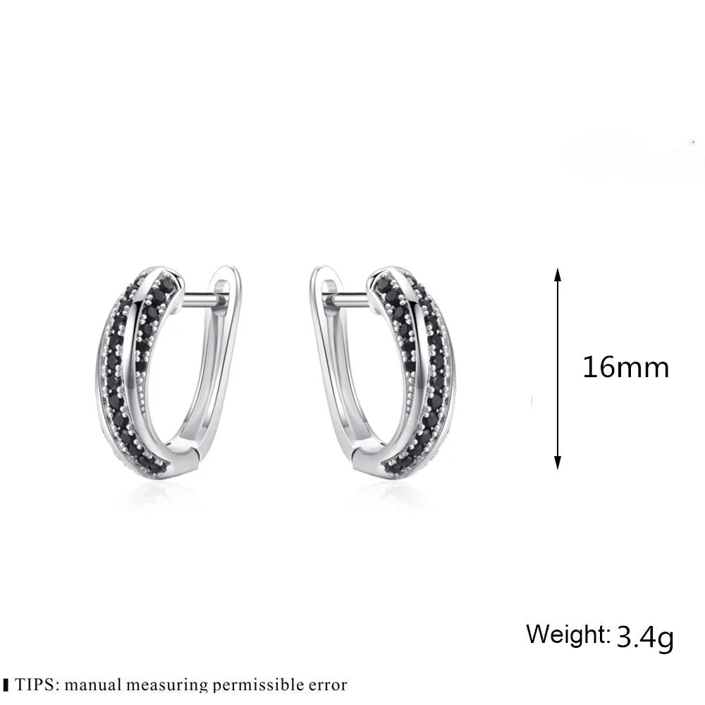 Black copper inlaid zircon women's U-shaped earrings with round popular elements