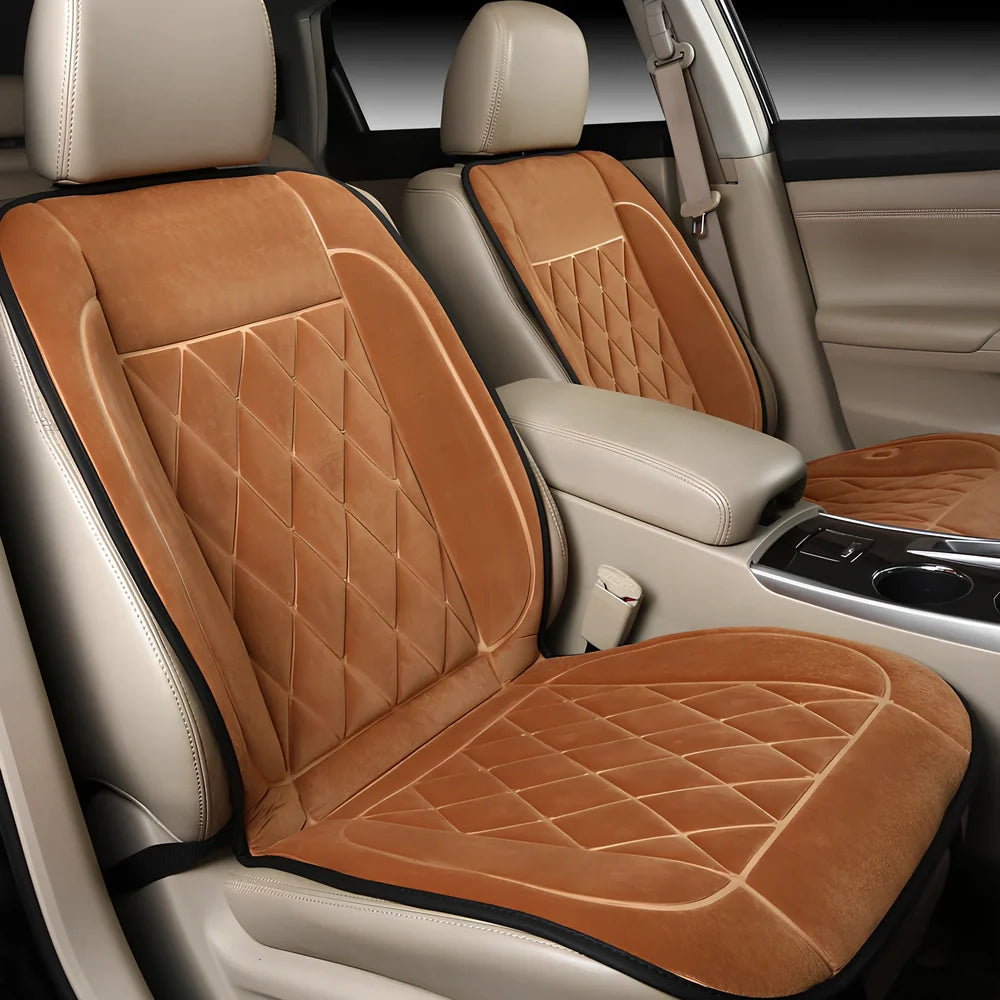 Winter car heating cushion in black, 125cm x 52cm diamond velvet with massage blowers and non-slip base