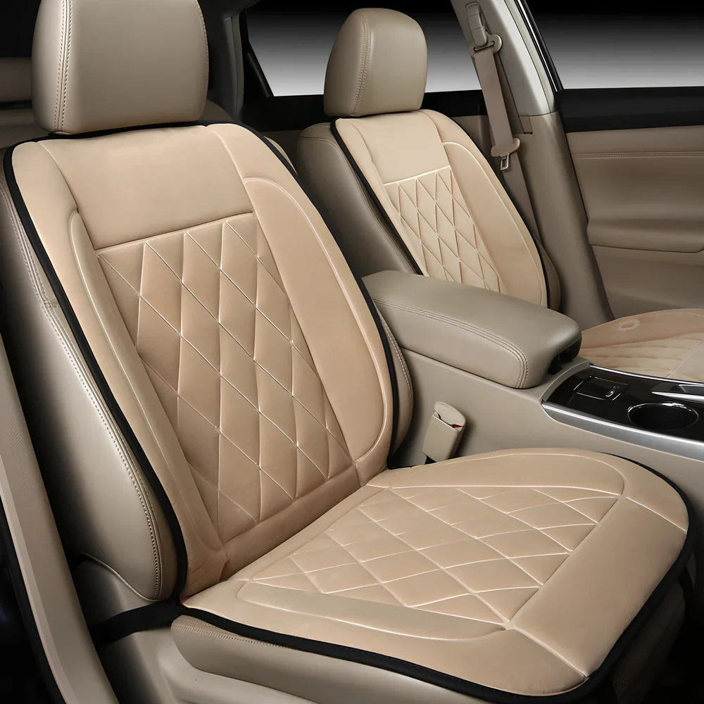 Winter car heating cushion in black, 125cm x 52cm diamond velvet with massage blowers and non-slip base