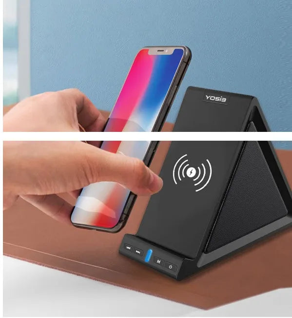 Black multifunctional Bluetooth speaker with built-in phone stand and 2000mAh power bank.