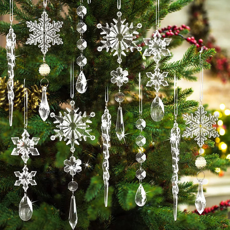 Premium Clear Acrylic Christmas Tree Ornaments - Festive Icicle Decorations for Home and Holiday