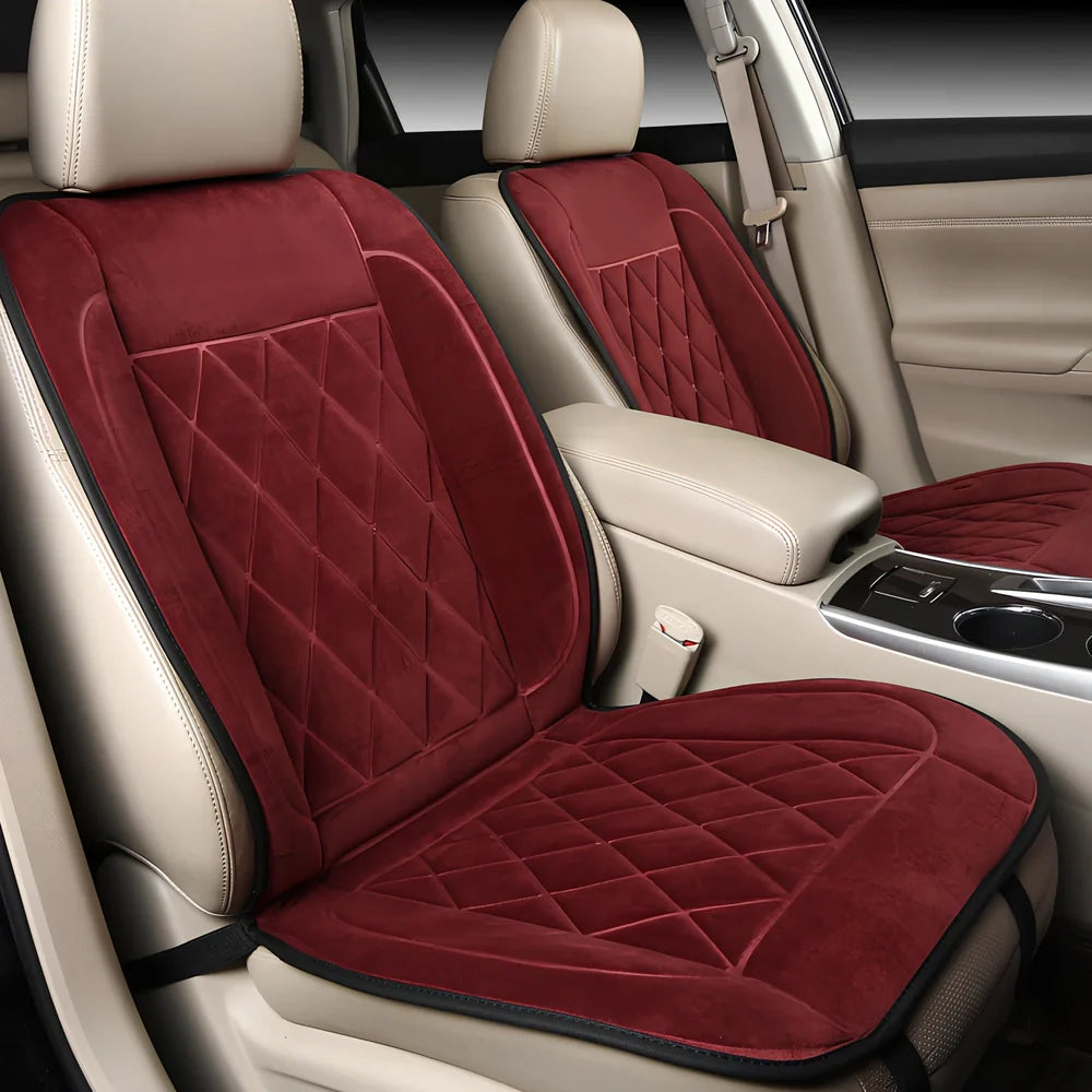 Winter car heating cushion in black, 125cm x 52cm diamond velvet with massage blowers and non-slip base