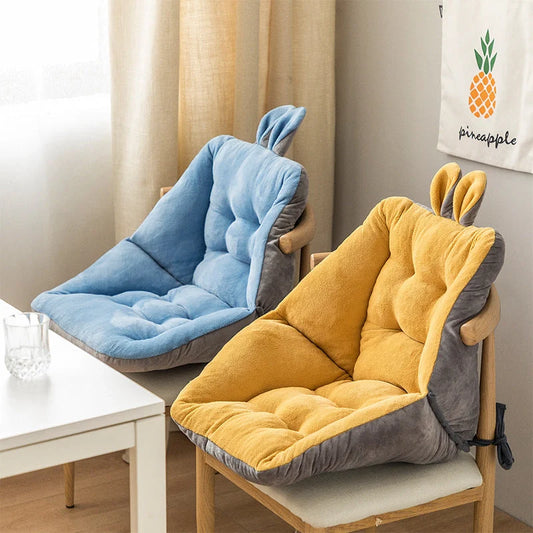 Plush chair cushion with integrated backrest in various colours and sizes