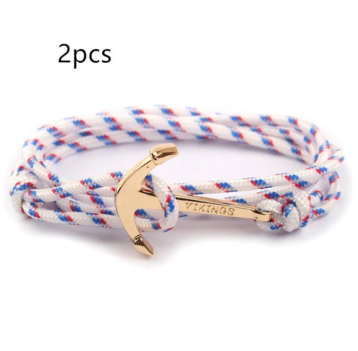 Nautical anchor bracelet with brass details and cotton rope, 21cm length