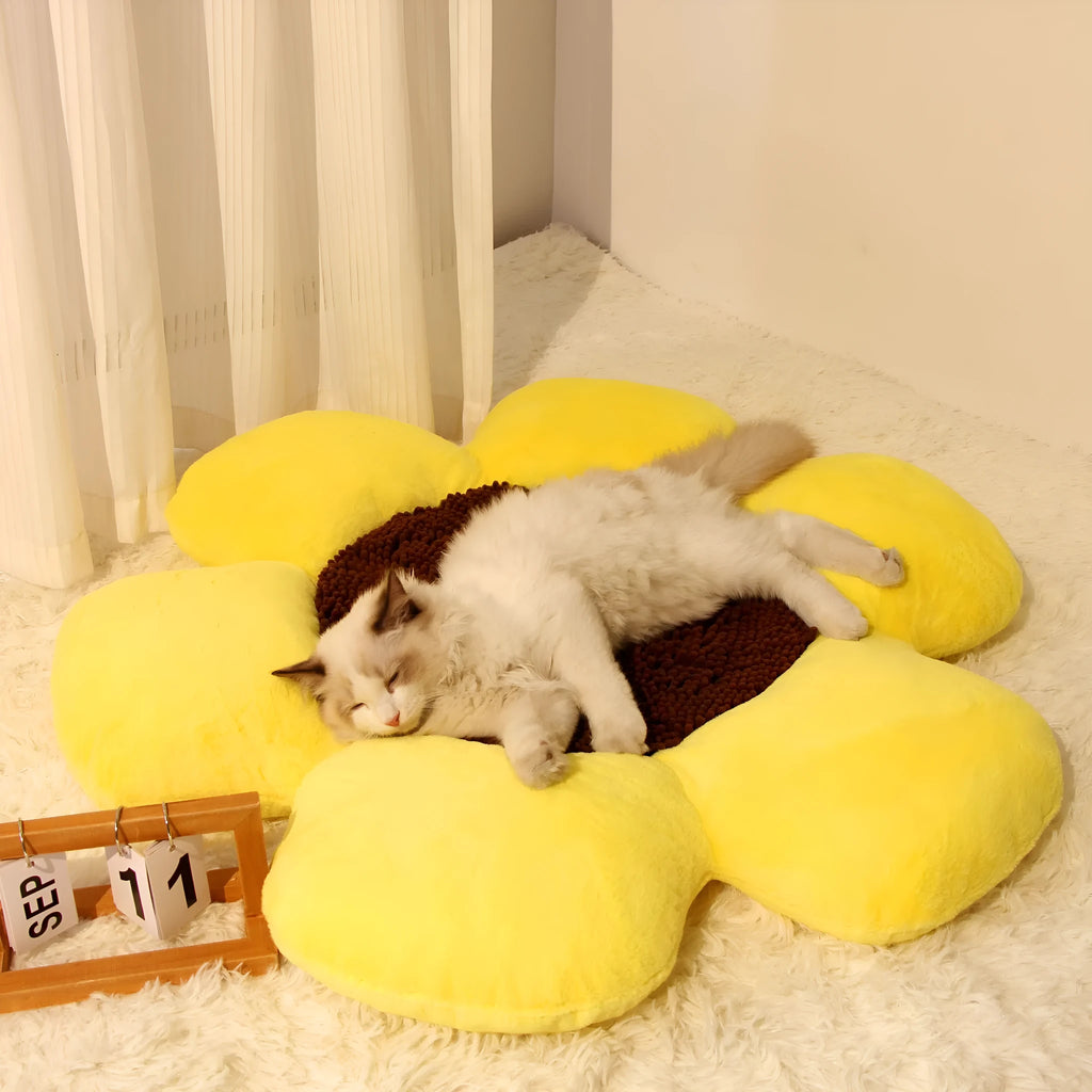 Round flower-shaped blue cat nest measuring 85cm with sponge and PP cotton filling