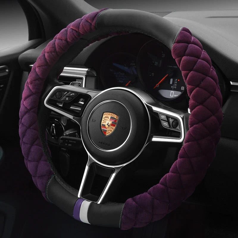 Universal 38cm plush steering wheel cover with cute footprint design