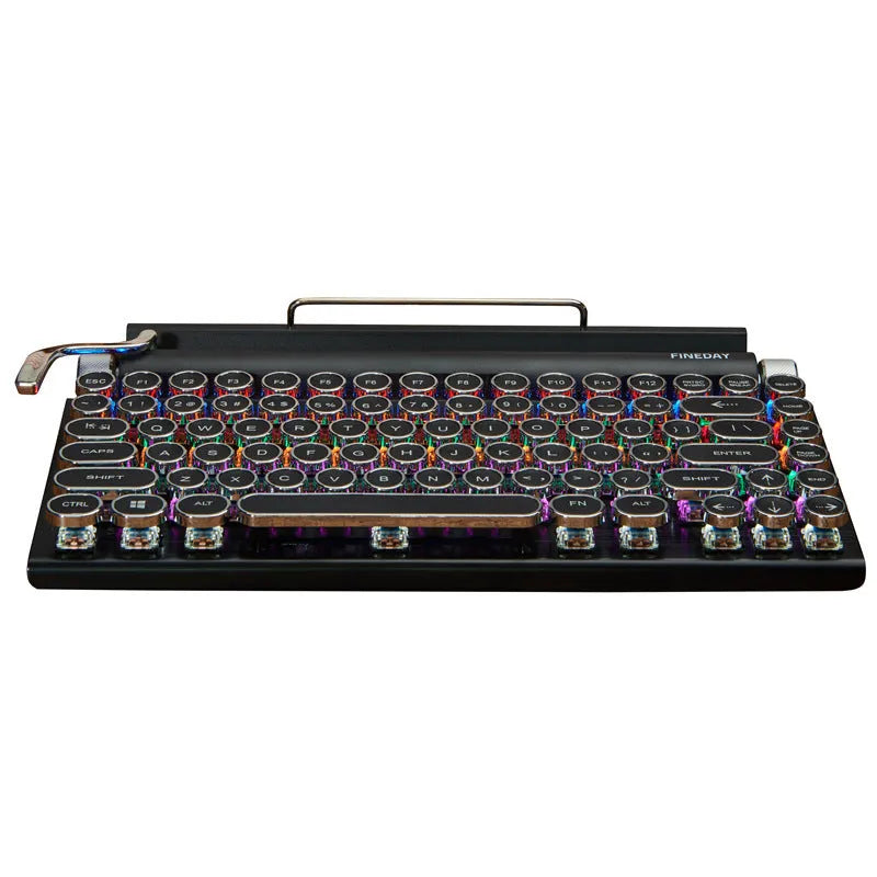 Black retro style mechanical keyboard with backlit keys and Bluetooth connectivity