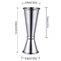 Double-headed stainless steel measuring cup for wine and spirits with shaker in four colour options: silver, copper, gold, black