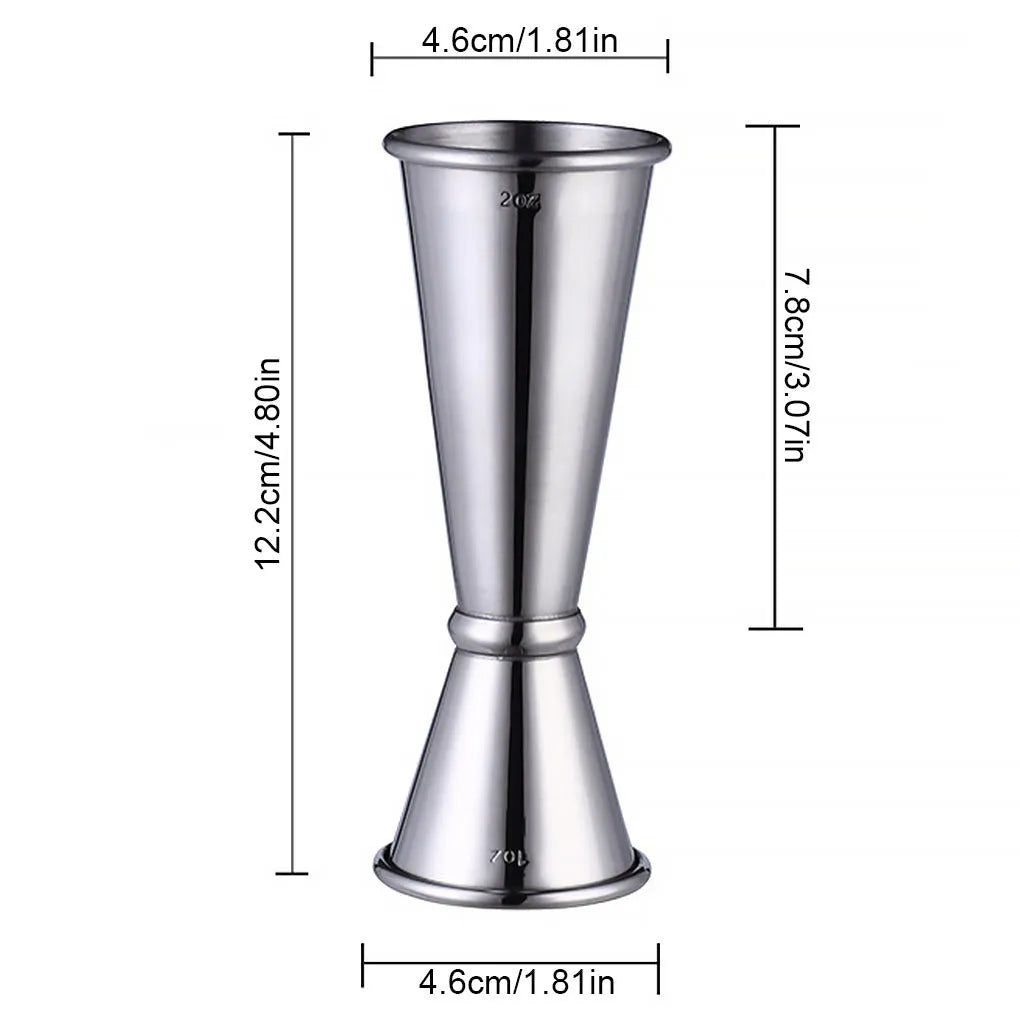 Double-headed stainless steel measuring cup for wine and spirits with shaker in four colour options: silver, copper, gold, black