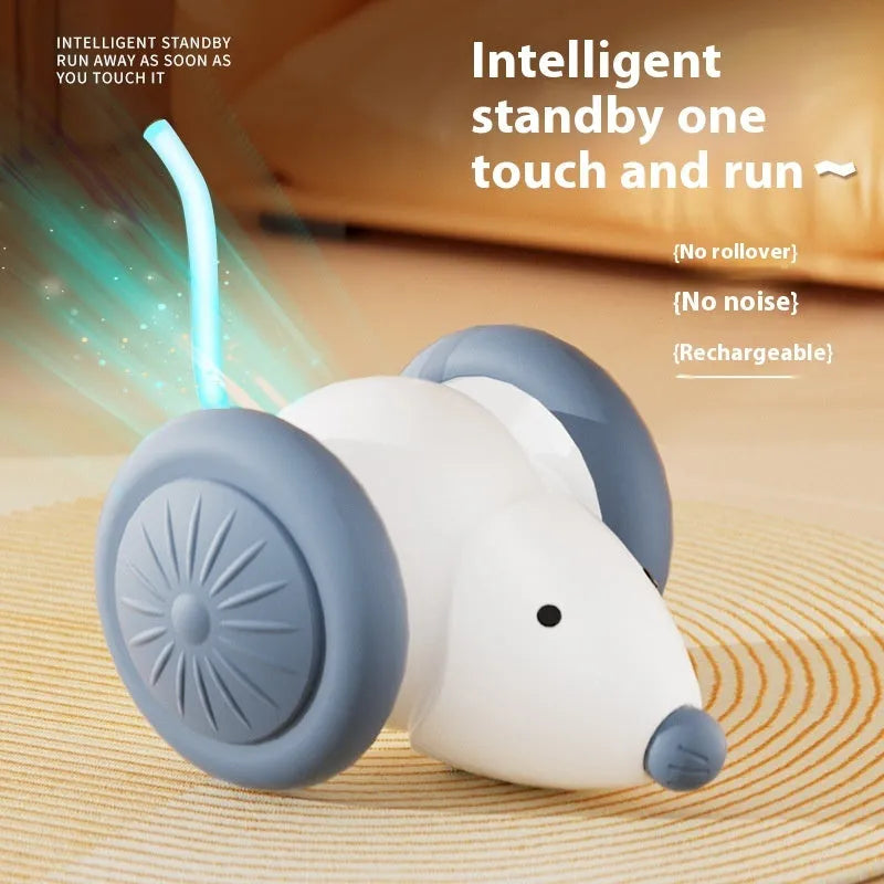 Interactive cat toy electric mouse car in green and white with obstacle avoidance, made of ABS and TPU