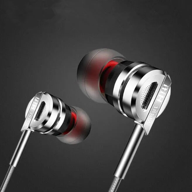 Black metal in-ear HIFI headphones with a tangle-free cable and 3.5mm jack.