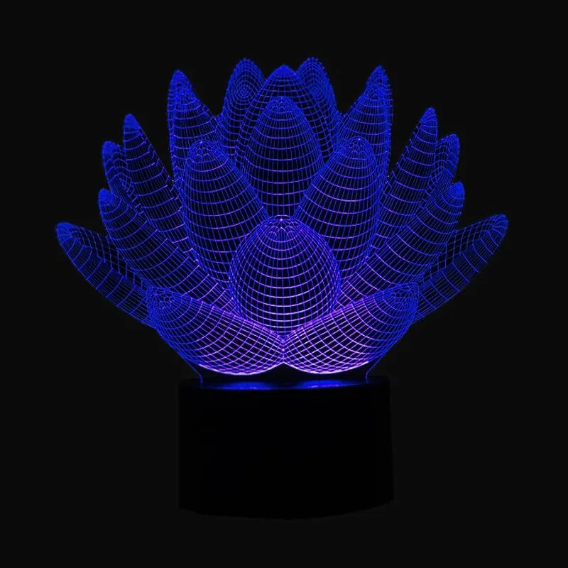 White acrylic lotus-shaped LED night light with touch control on a wooden surface