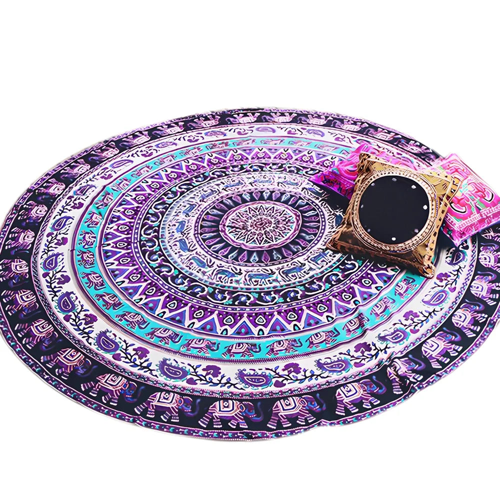 Lightweight chiffon yoga mat unfolded to 150x150 cm square on floor, showing breathable fabric texture