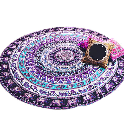 Lightweight chiffon yoga mat unfolded to 150x150 cm square on floor, showing breathable fabric texture