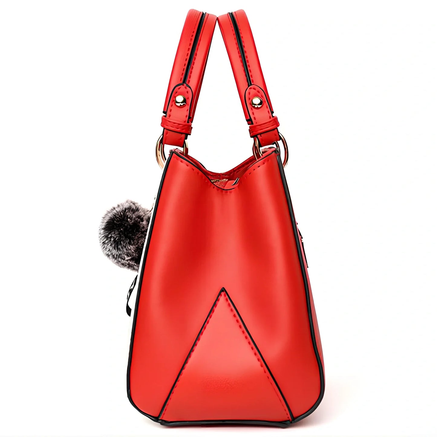 Women's grey PU leather patchwork messenger bag with crossbody strap and magnetic closure