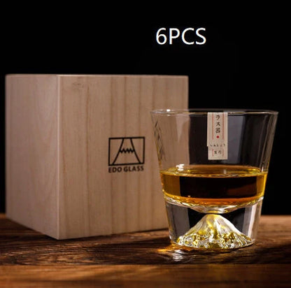Japanese Mount Whiskey Glass in crystal glass with Mount Fuji design