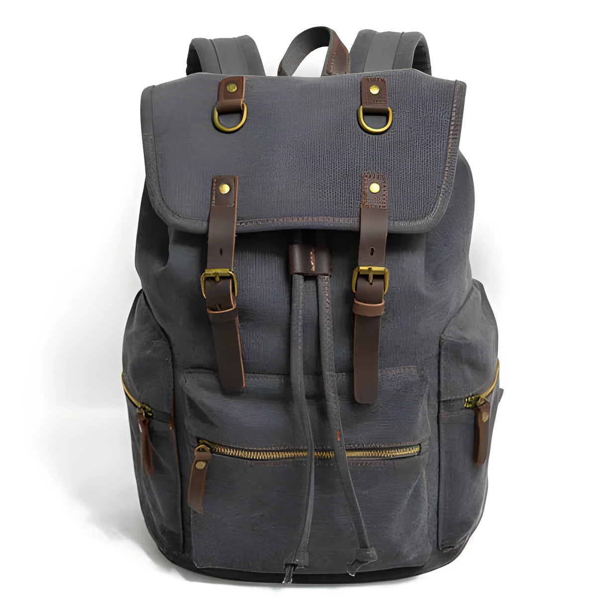 Canvas casual backpack for men with leather trim, 28cm length, 15cm width, 43cm height, ArmyGreen colour