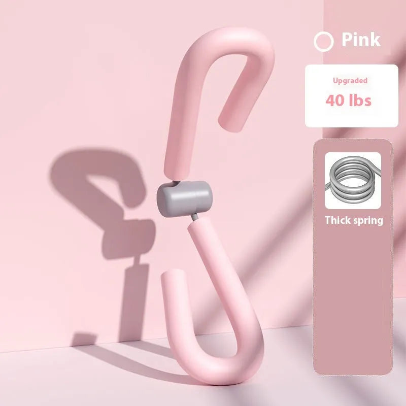 Yoga four piece set showing leg beauty device, yoga ring, pedal tension device and figure eight tension rope.