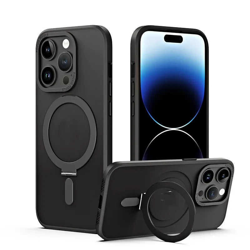 Wireless magnetic charging phone case with invisible kickstand for iPhone 14 Pro Max in black