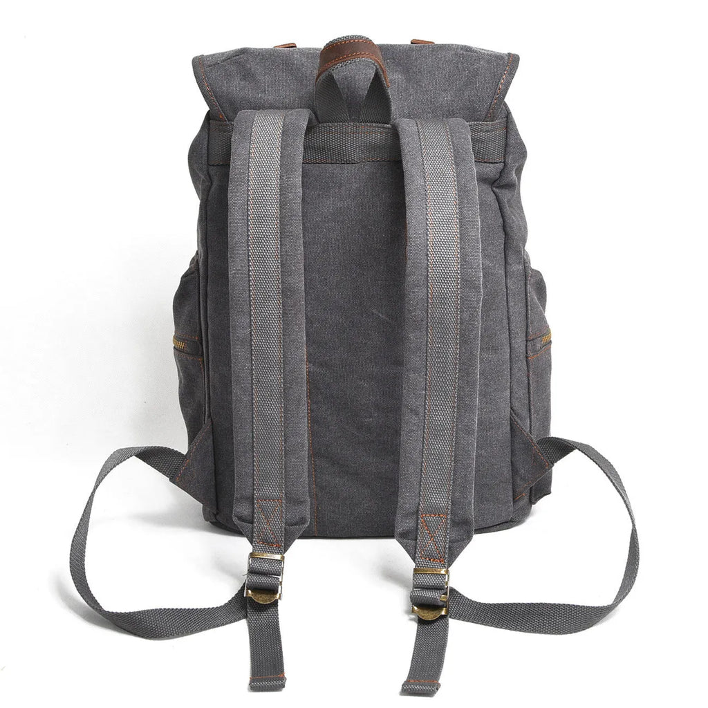 Canvas casual backpack for men with leather trim, 28cm length, 15cm width, 43cm height, ArmyGreen colour