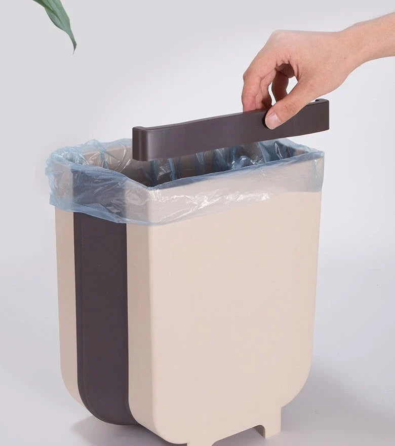 Foldable Wall Mounted Trashcan in brown and white, 9-litre capacity