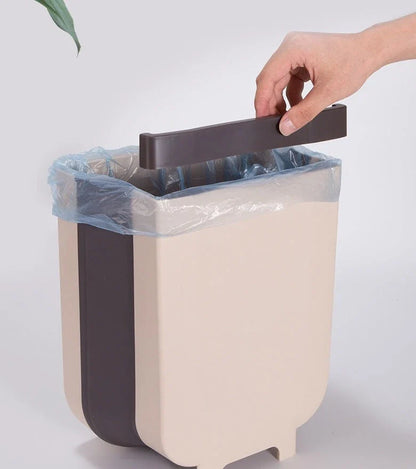Foldable Wall Mounted Trashcan in brown and white, 9-litre capacity