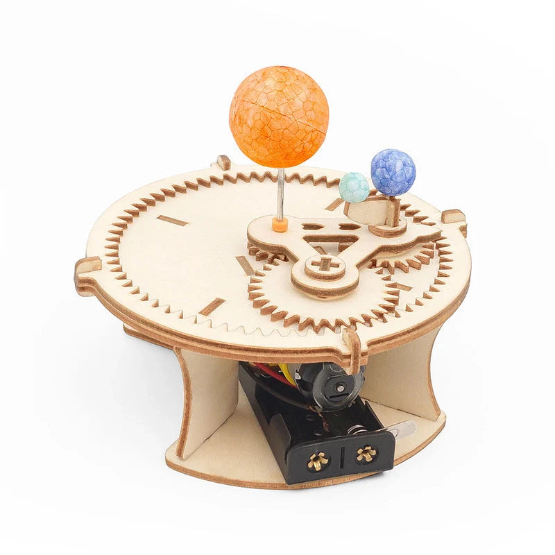 Wooden solar system model kit featuring Earth, Sun, and Moon for educational play