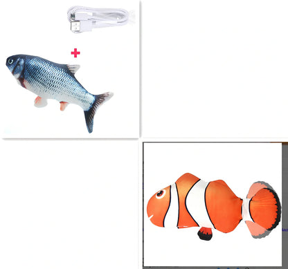 Electric flopping fish cat toy in clownfish design, 30cm long, USB rechargeable with touch sensor for play activation