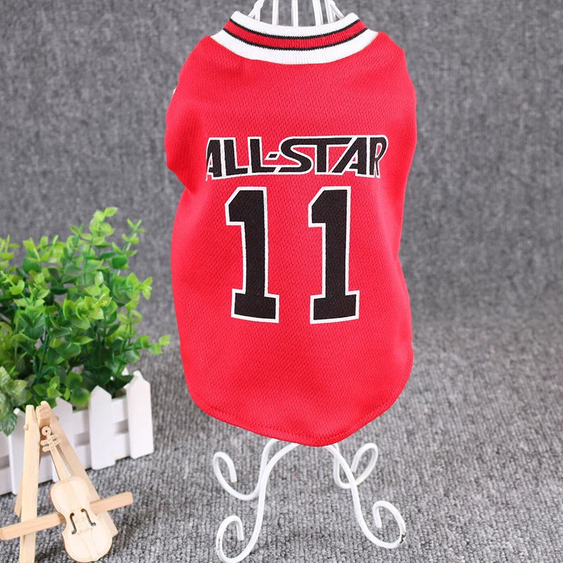World Cup themed cotton dog vest in black and red, sizes S to XXL