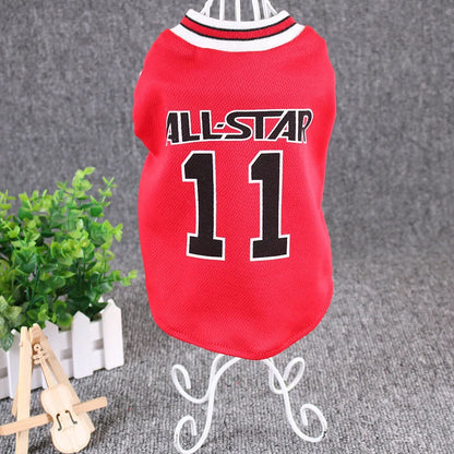 World Cup themed cotton dog vest in black and red, sizes S to XXL