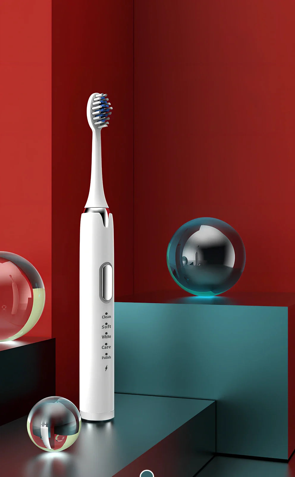 Ultrasonic electric toothbrush with USB charger and replacement brush head in jazz black colour