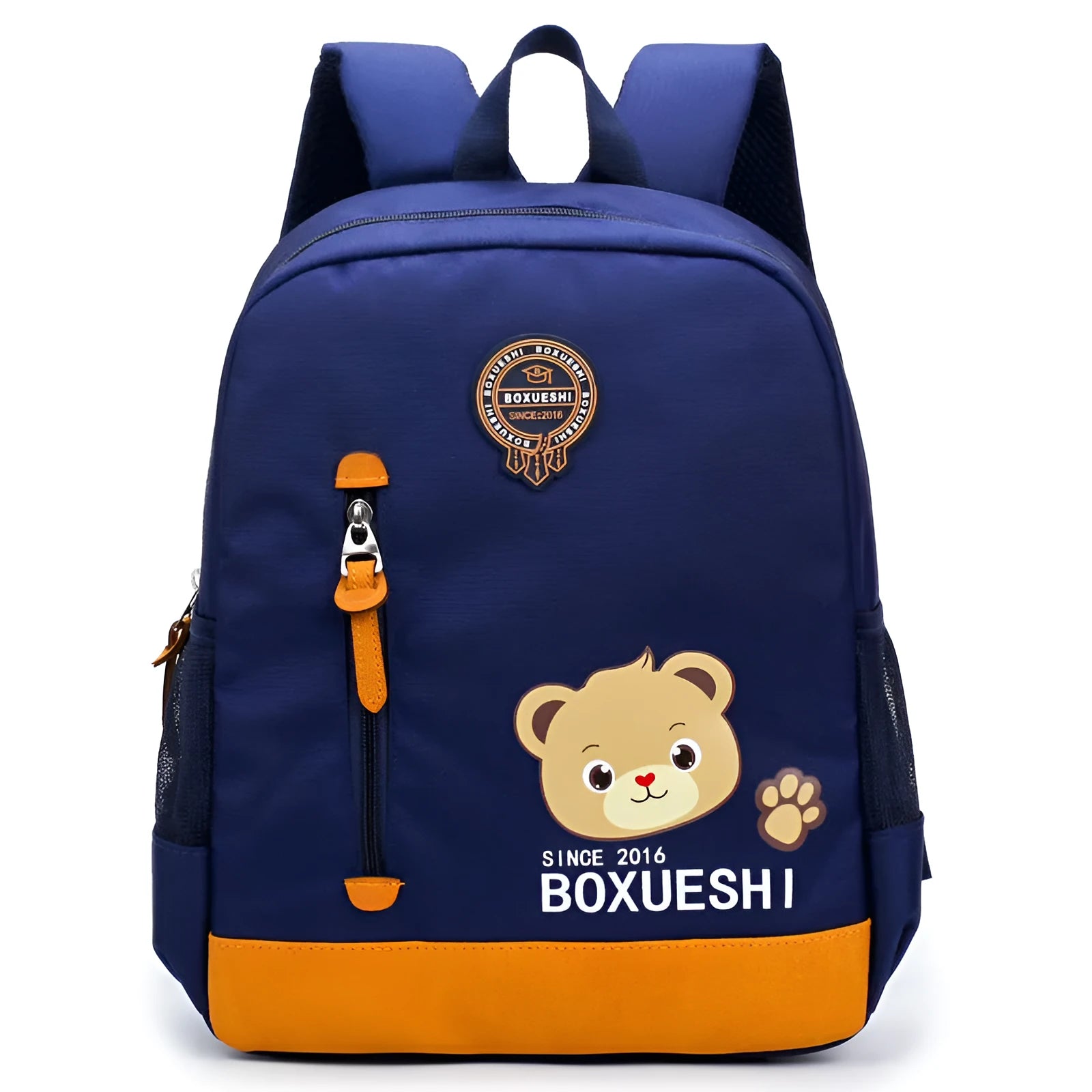Cartoon bear children's backpack in blue or red, 24cm size for nursery school and travel.