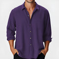 Men's loose fit holiday shirt with stand collar and long sleeves in polyester fabric