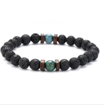 Men's black volcanic stone bracelet with unique stone combinations