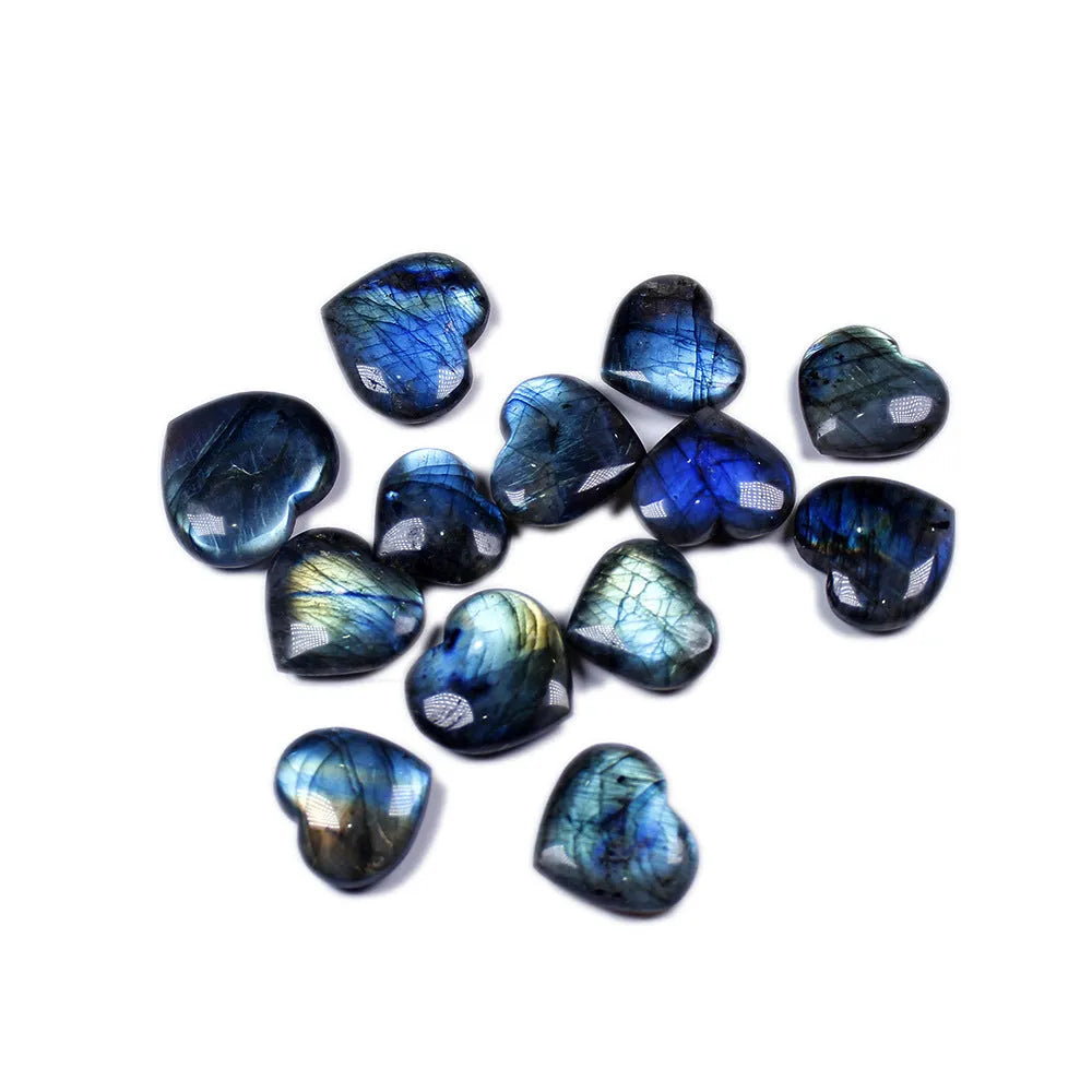 Natural blue pulled feldspar heart pendant with a handle detail on a white background.