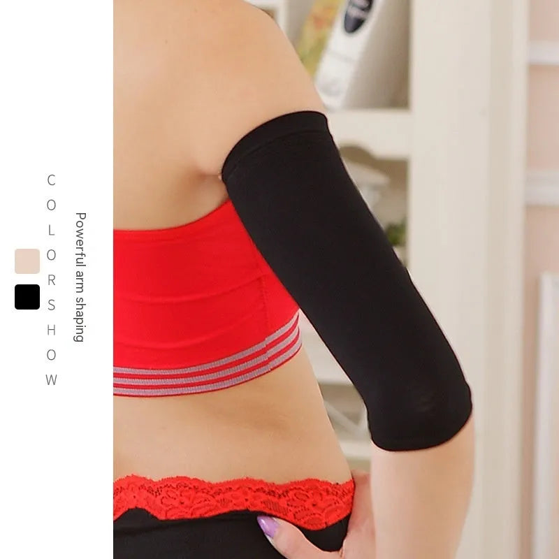 Women's nylon shaping arm sleeve in black or skin colour option for middle-aged women