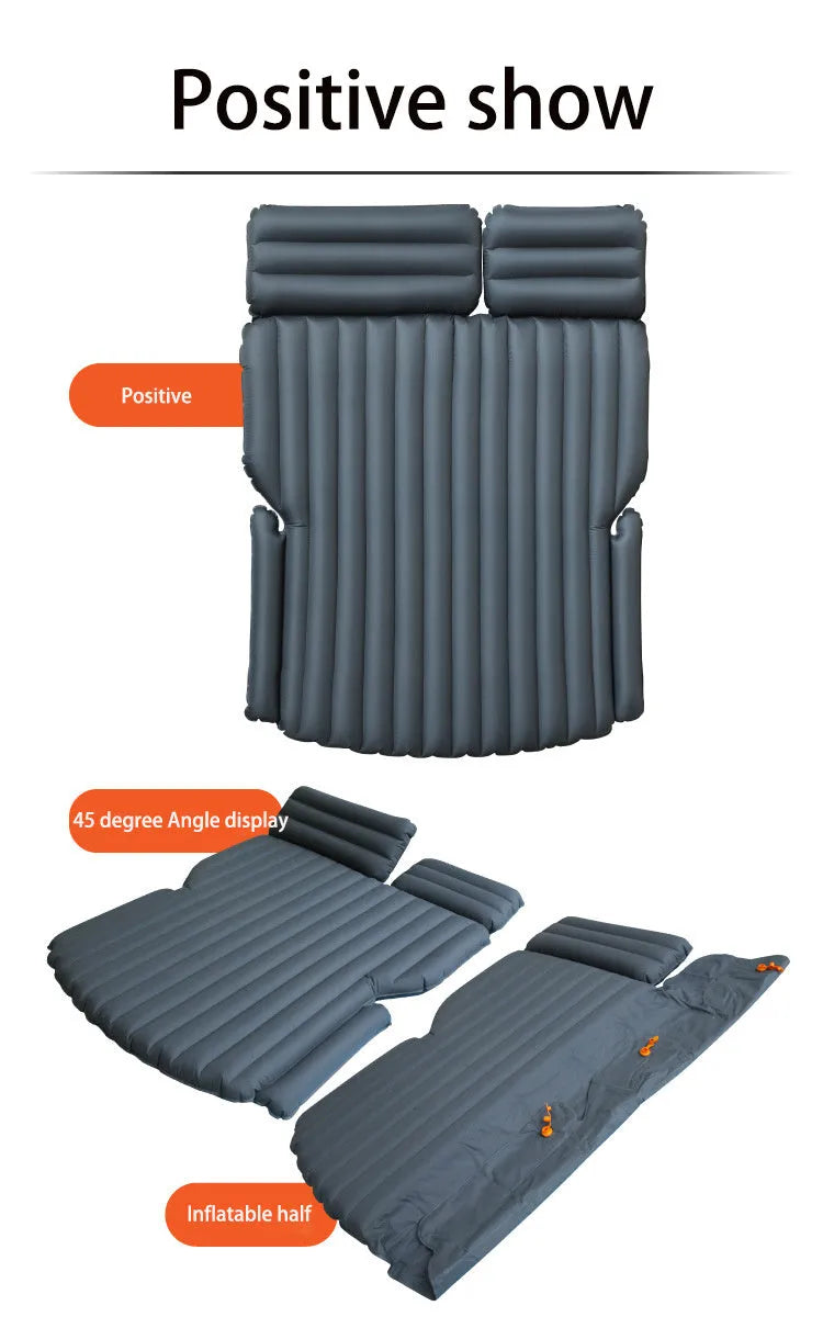 Inflatable bed for hatchback car with flocking fabric surface and automatic pump accessory