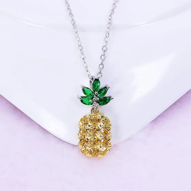 925 silver crystal pineapple earrings and necklace set with diamond-cut geometric design
