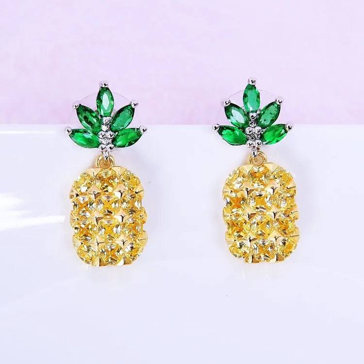 925 silver crystal pineapple earrings and necklace set with diamond-cut geometric design