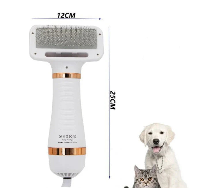 2-in-1 pet drying brush and hair dryer comb with adjustable heads for efficient grooming