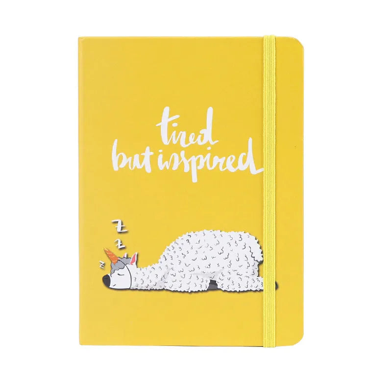 Alpaca cartoon design notebook in A5, A6, and A7 sizes with yellow paper pages.